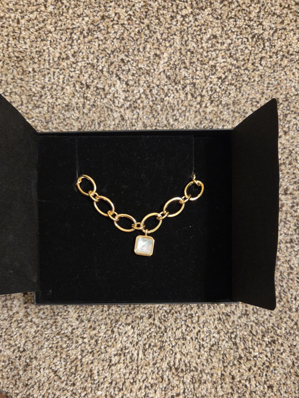 Camila Coelho Gold Chain Necklace with Square Mother-of-Pearl Charm